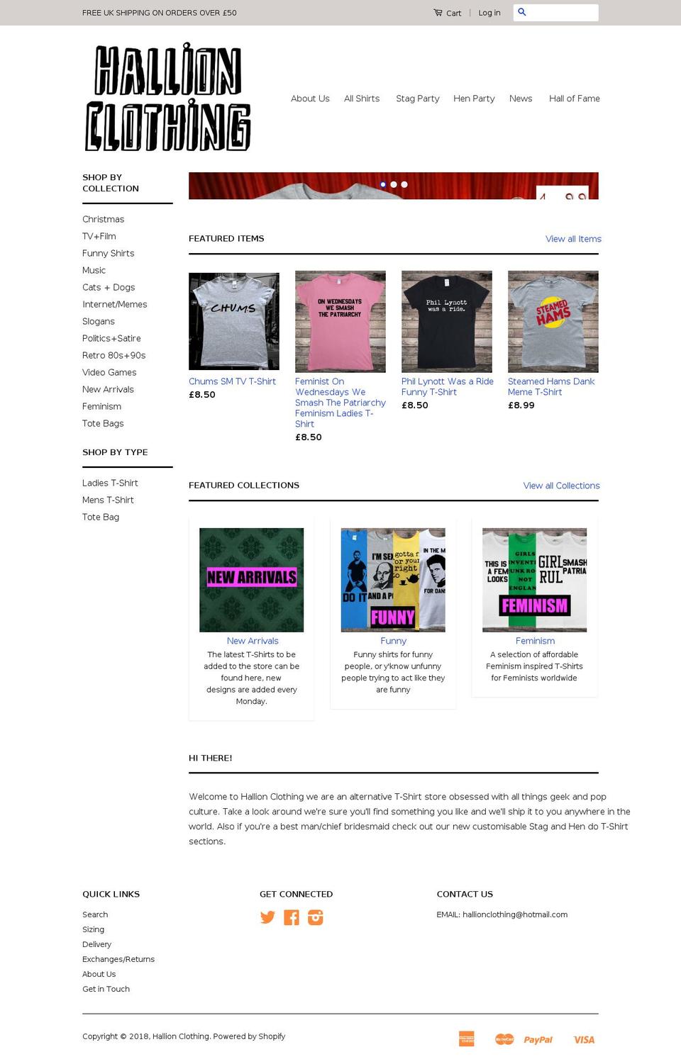 hallionclothing.com shopify website screenshot