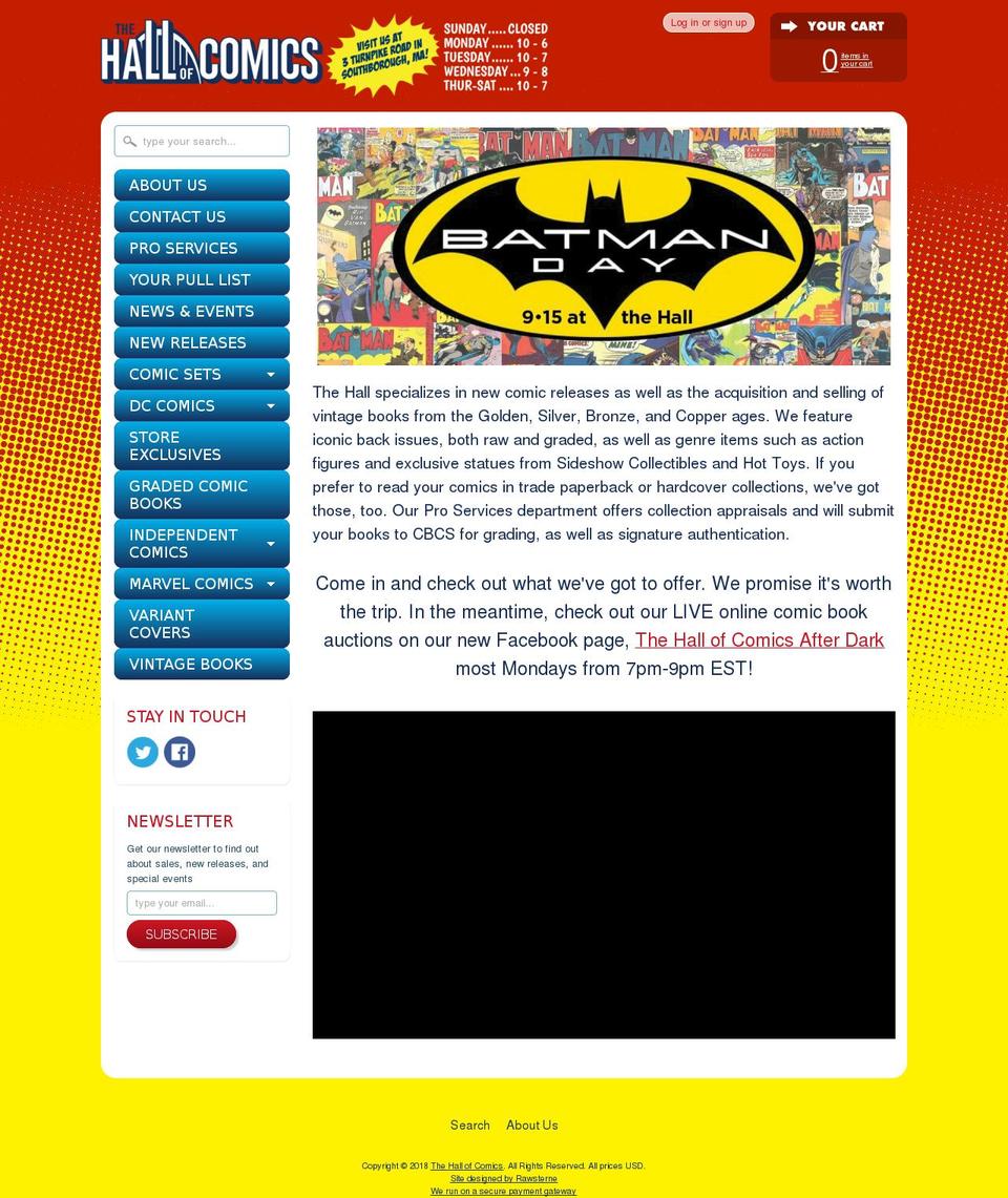 hallofcomics.com — Shopify storefront screenshot