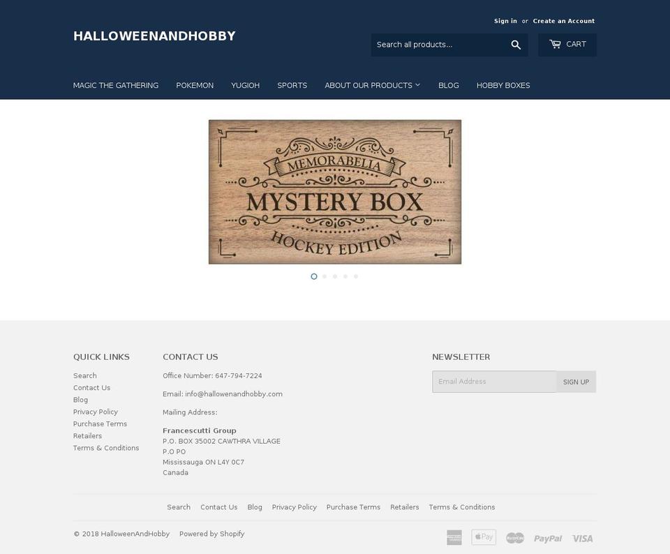 halloweenandhobby.com — Shopify storefront screenshot