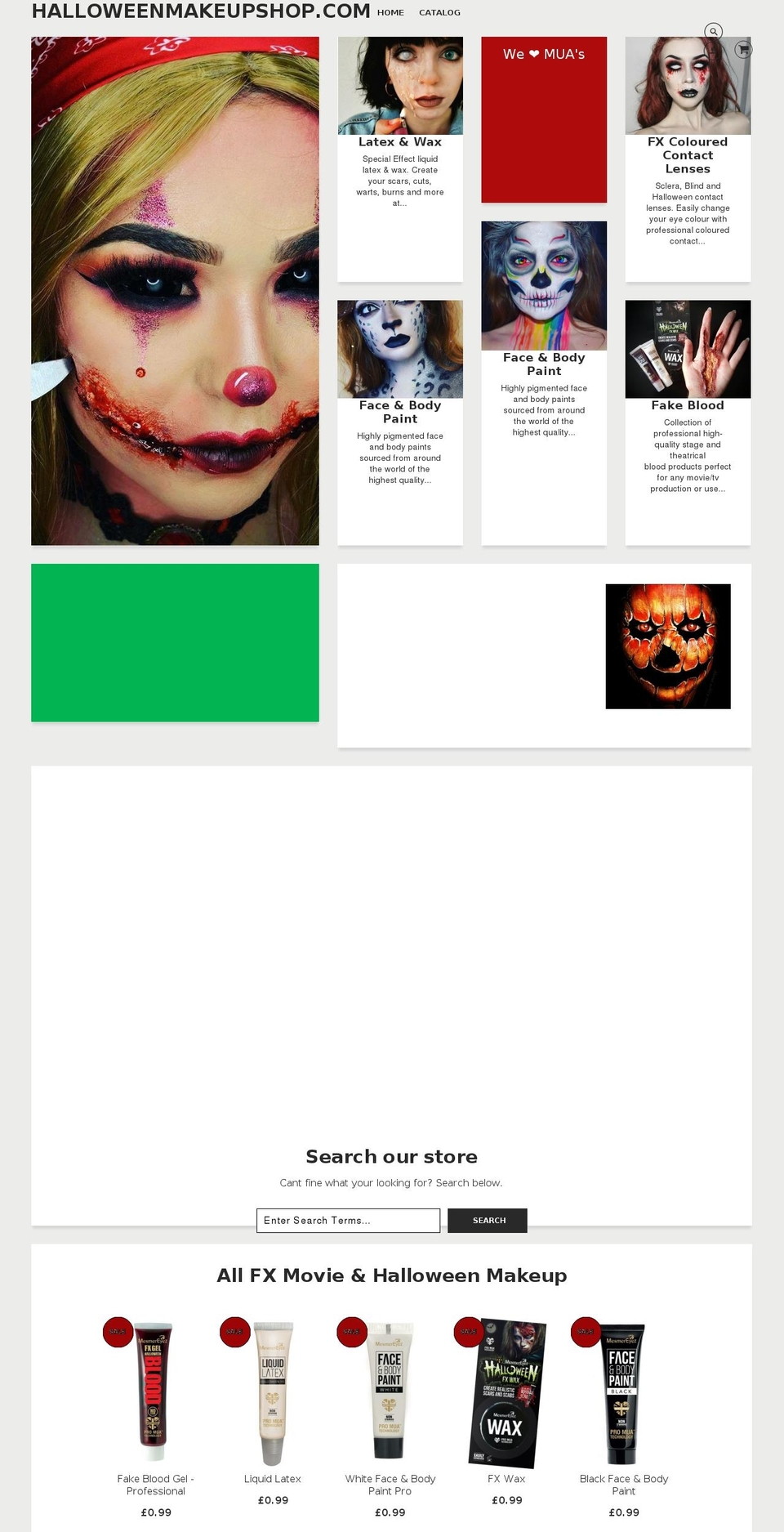 halloweenmakeupshop.com shopify website screenshot