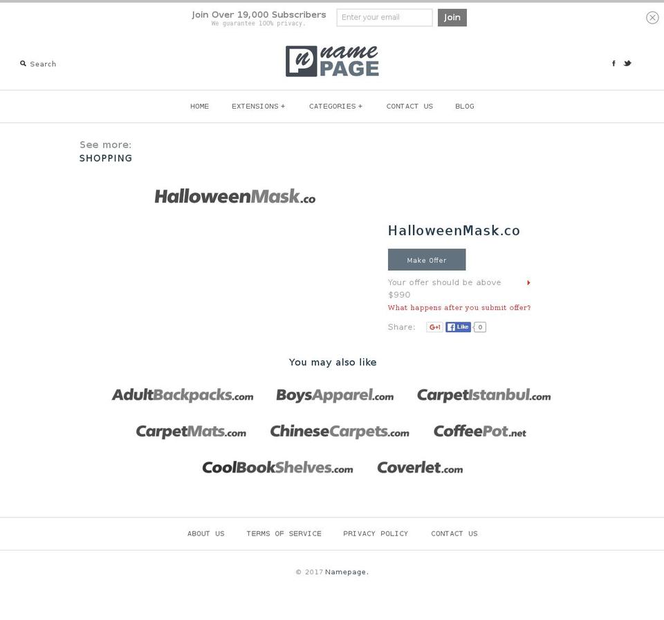 halloweenmask.co shopify website screenshot