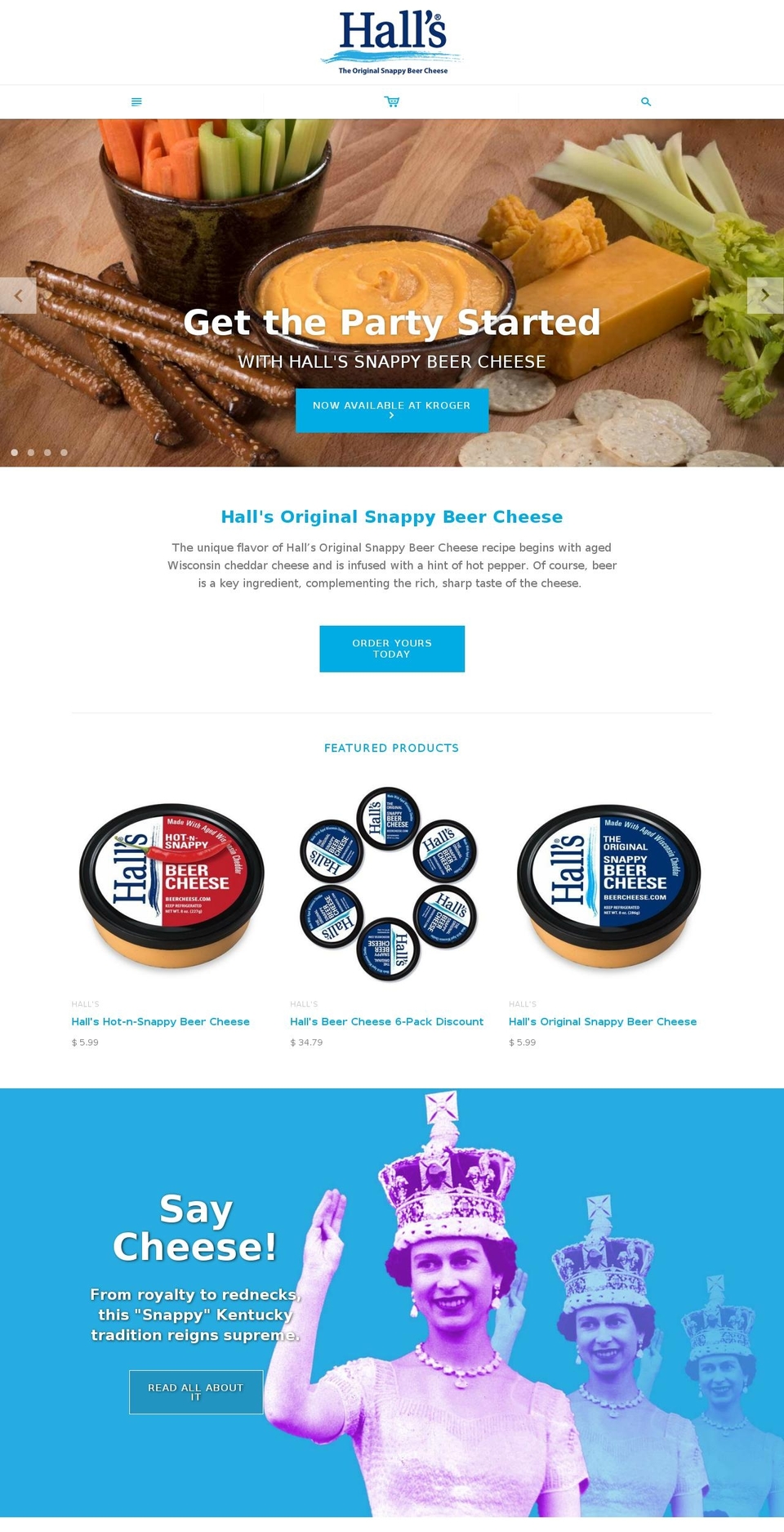 hallsbeercheese.com shopify website screenshot