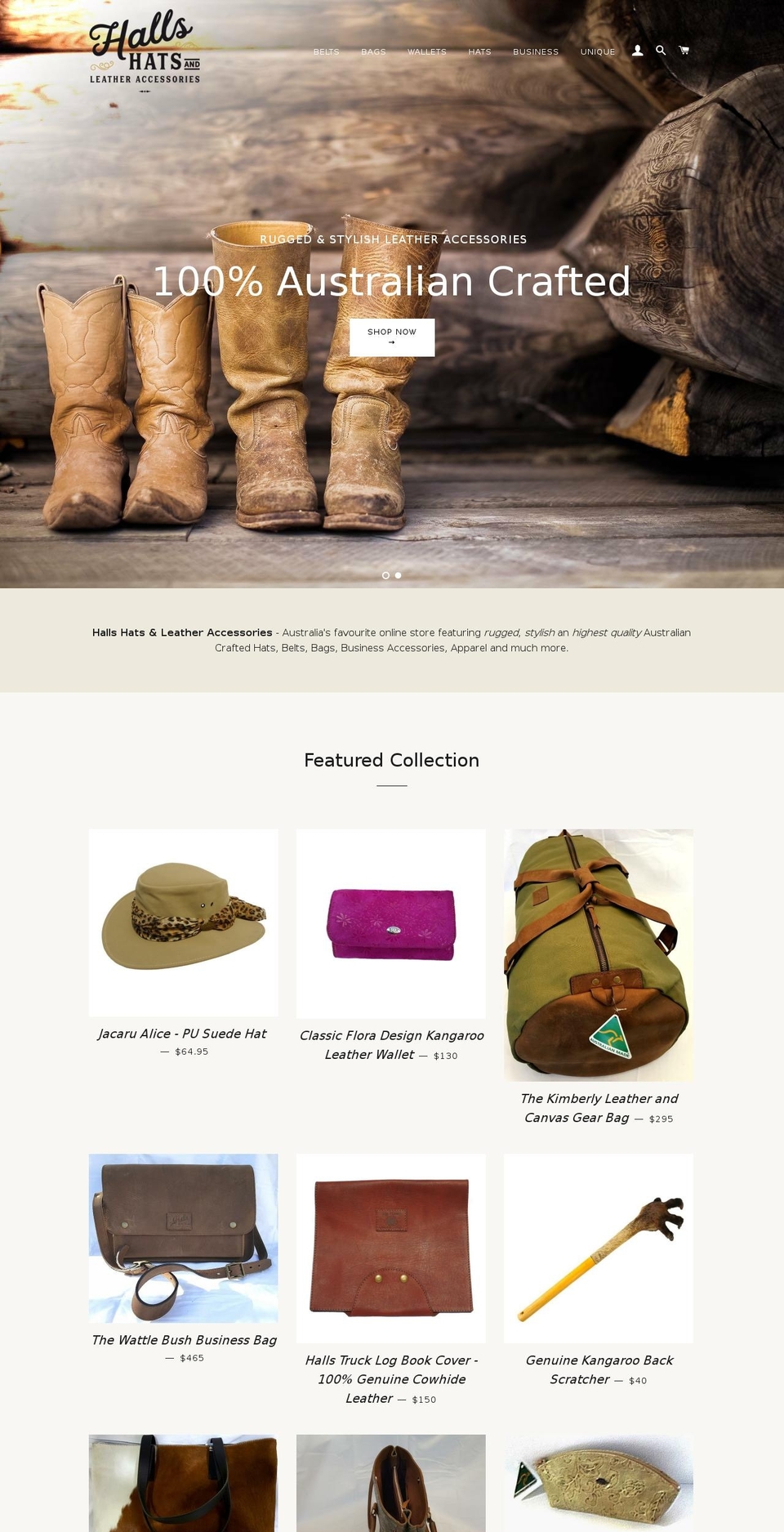 hallshatsandleatheraccessories.com.au shopify website screenshot