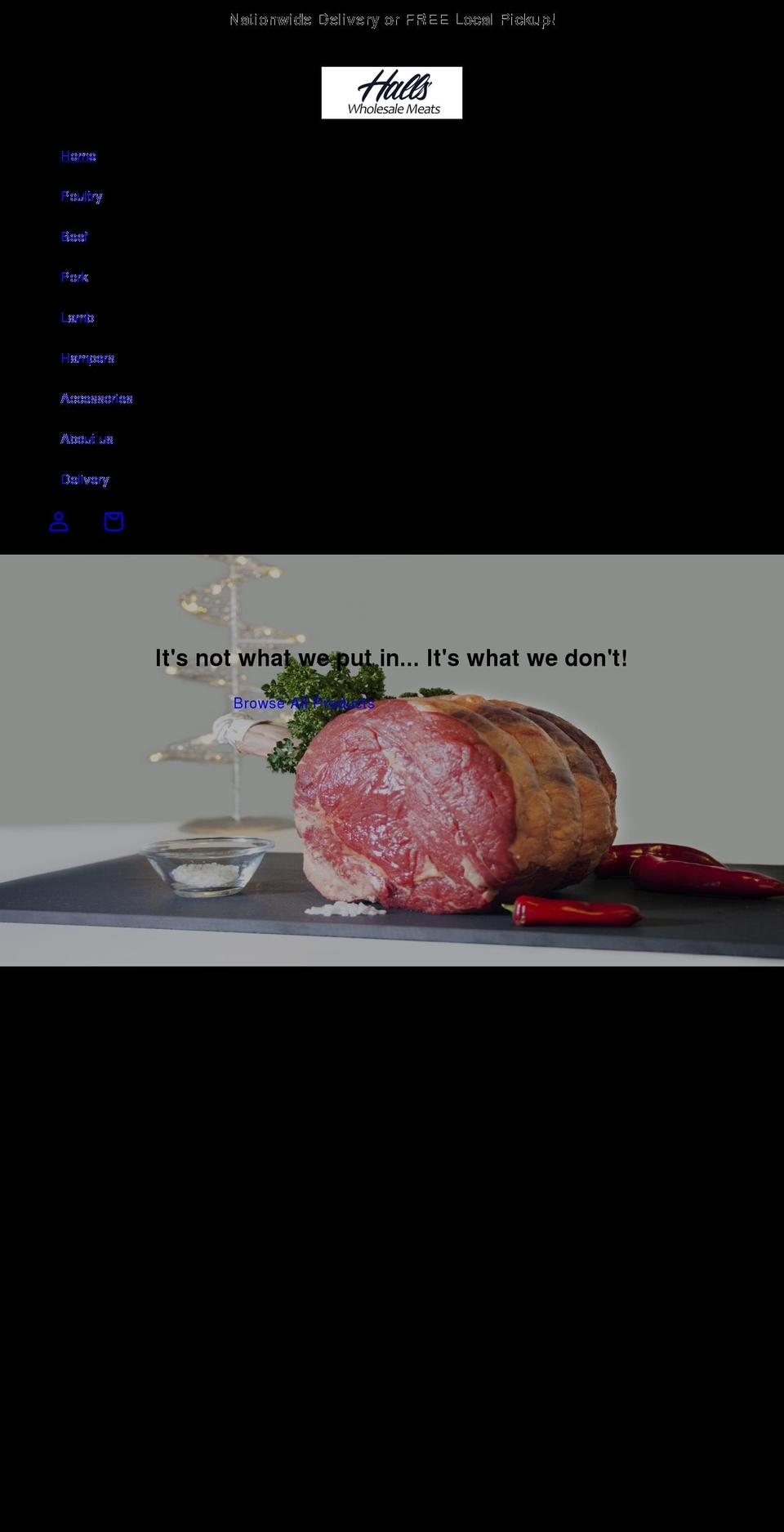 hallswholesalemeat.co.uk shopify website screenshot