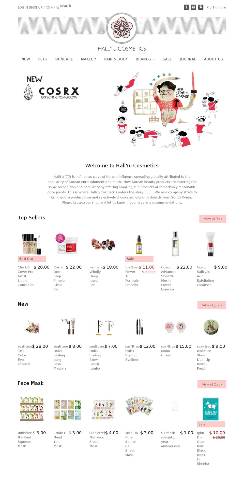 hallyucosmetics.com shopify website screenshot