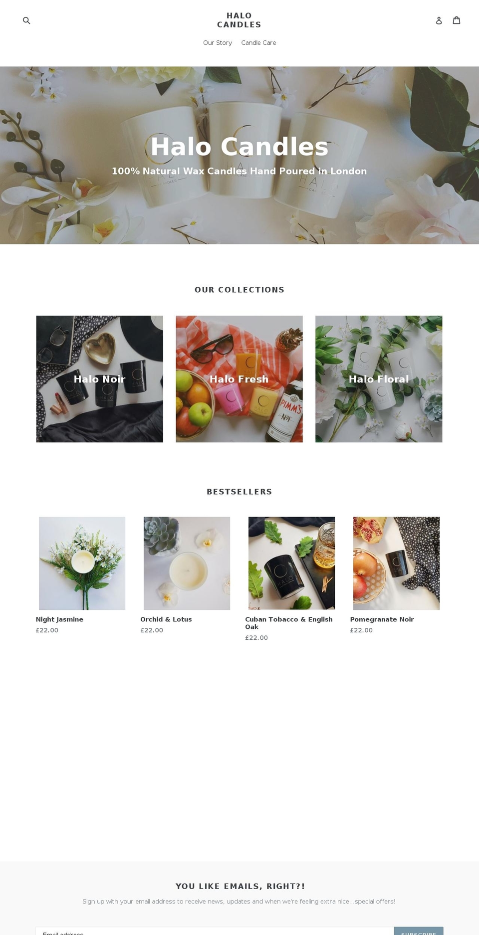 halocandles.com shopify website screenshot