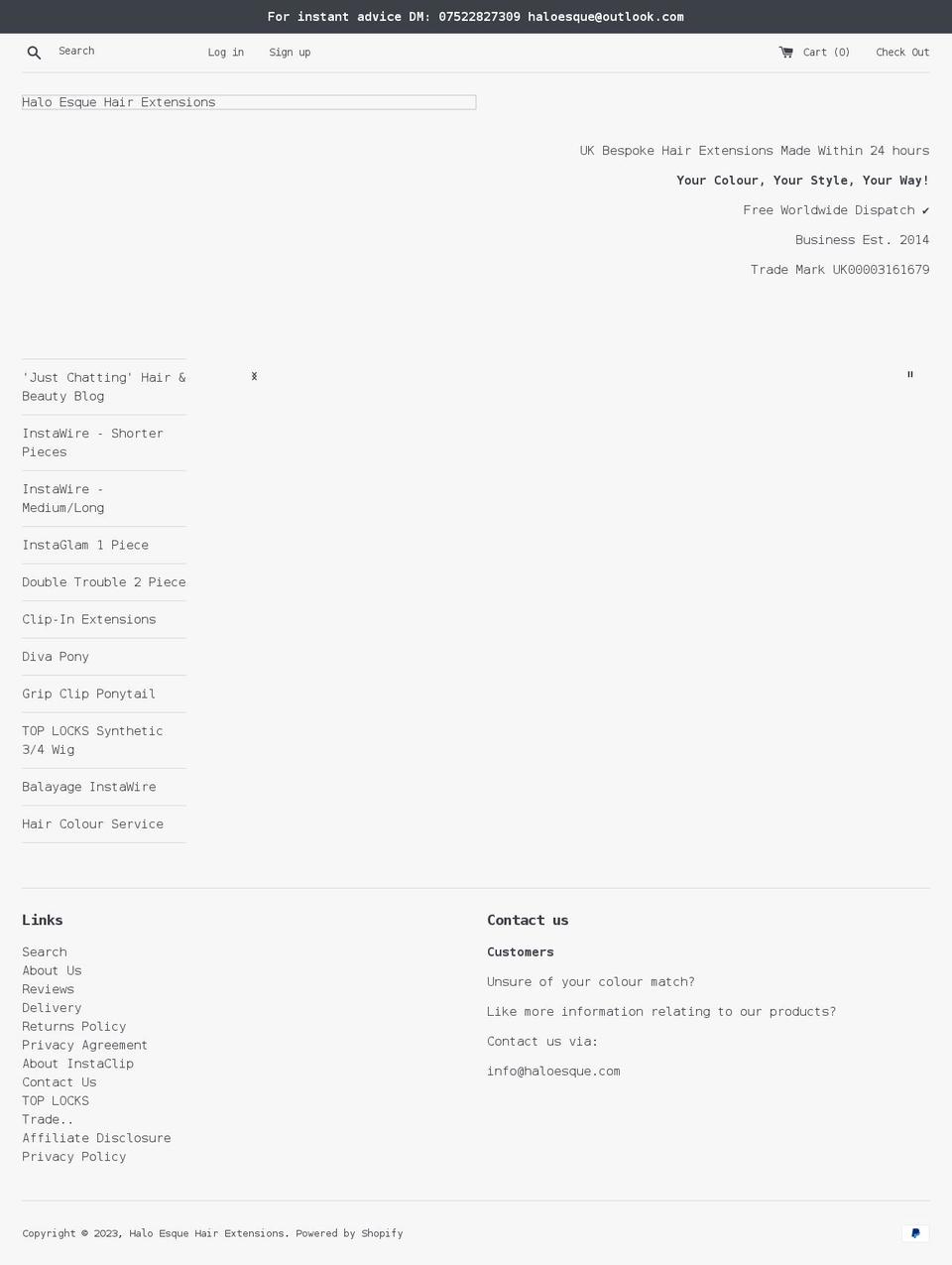 haloesque.co.uk shopify website screenshot