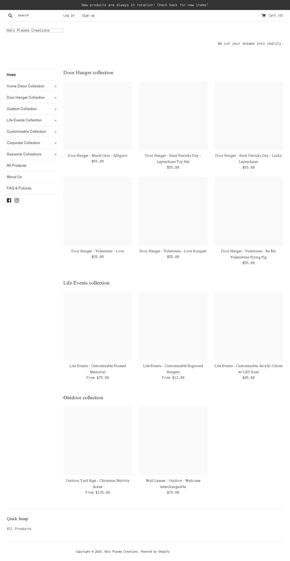 haloplasmacreations.com shopify website screenshot