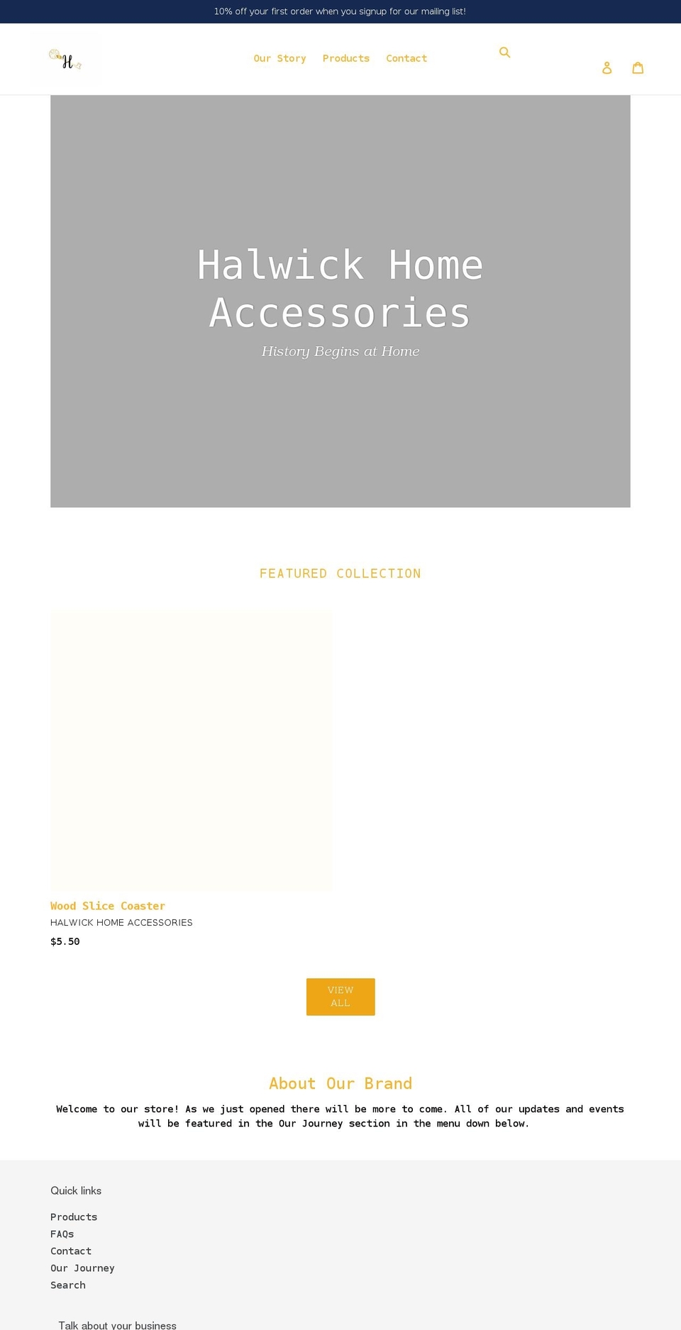 halwickhomeaccessories.com shopify website screenshot