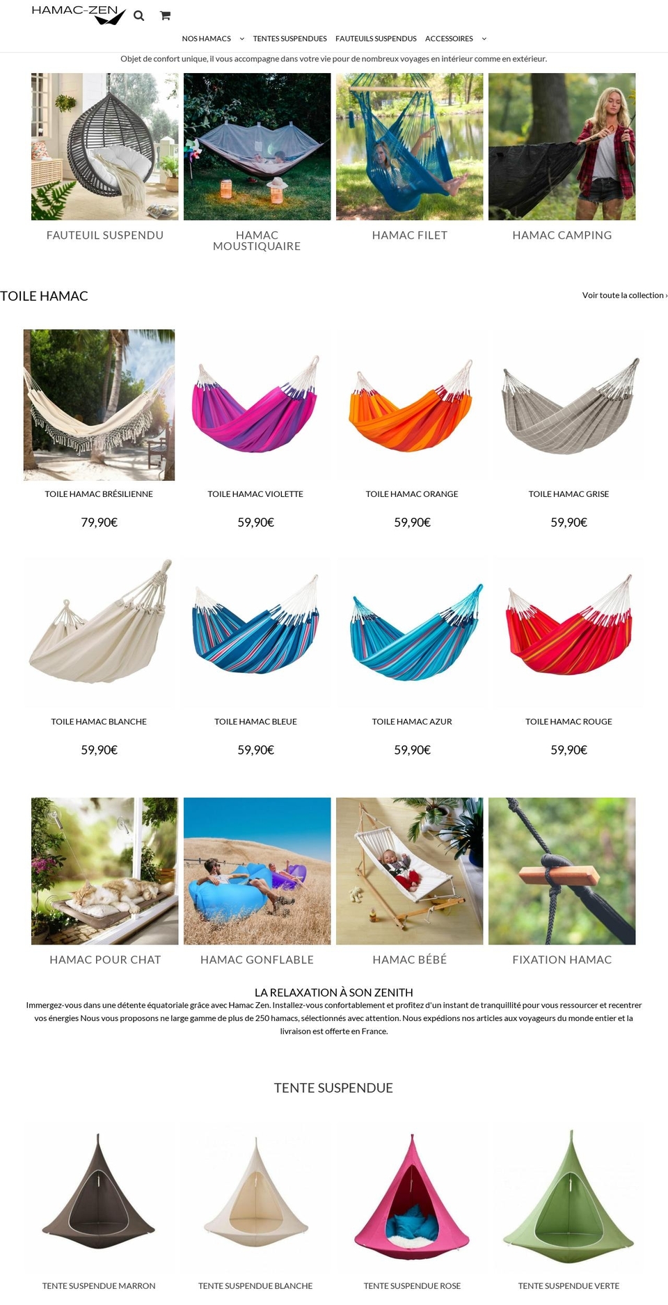 hamac-zen.com shopify website screenshot