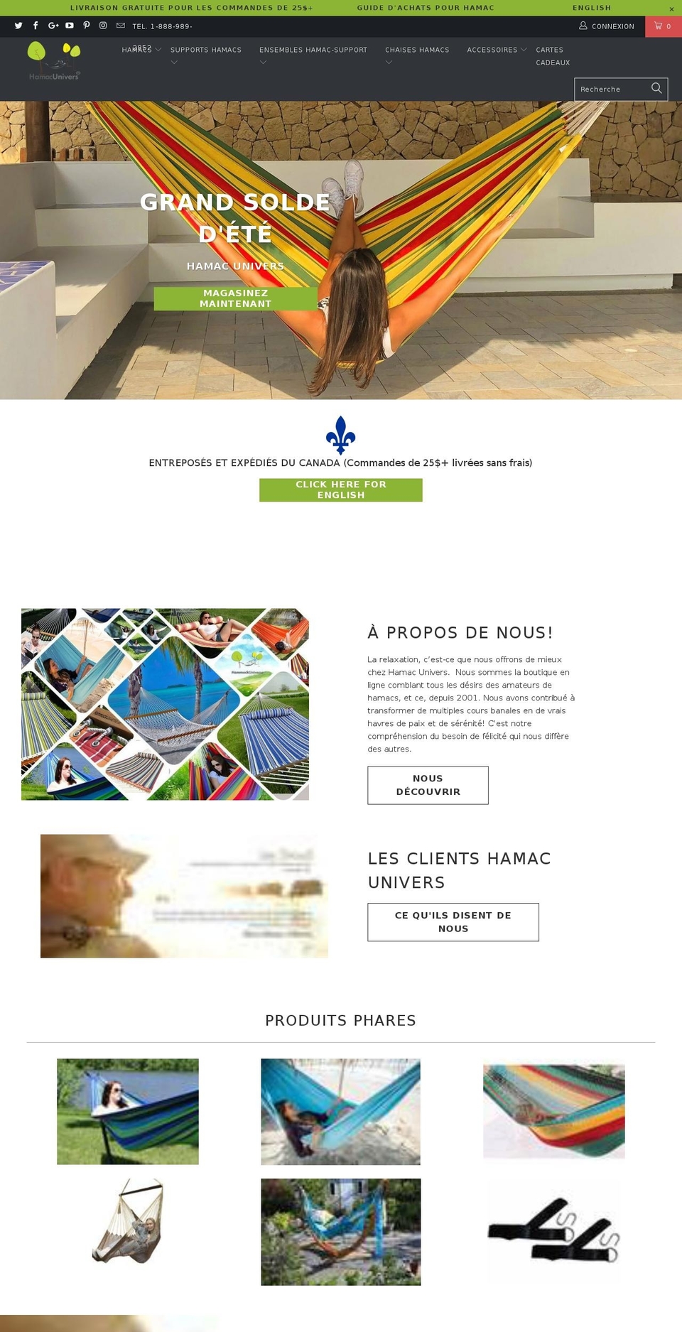 hamacunivers.ca shopify website screenshot