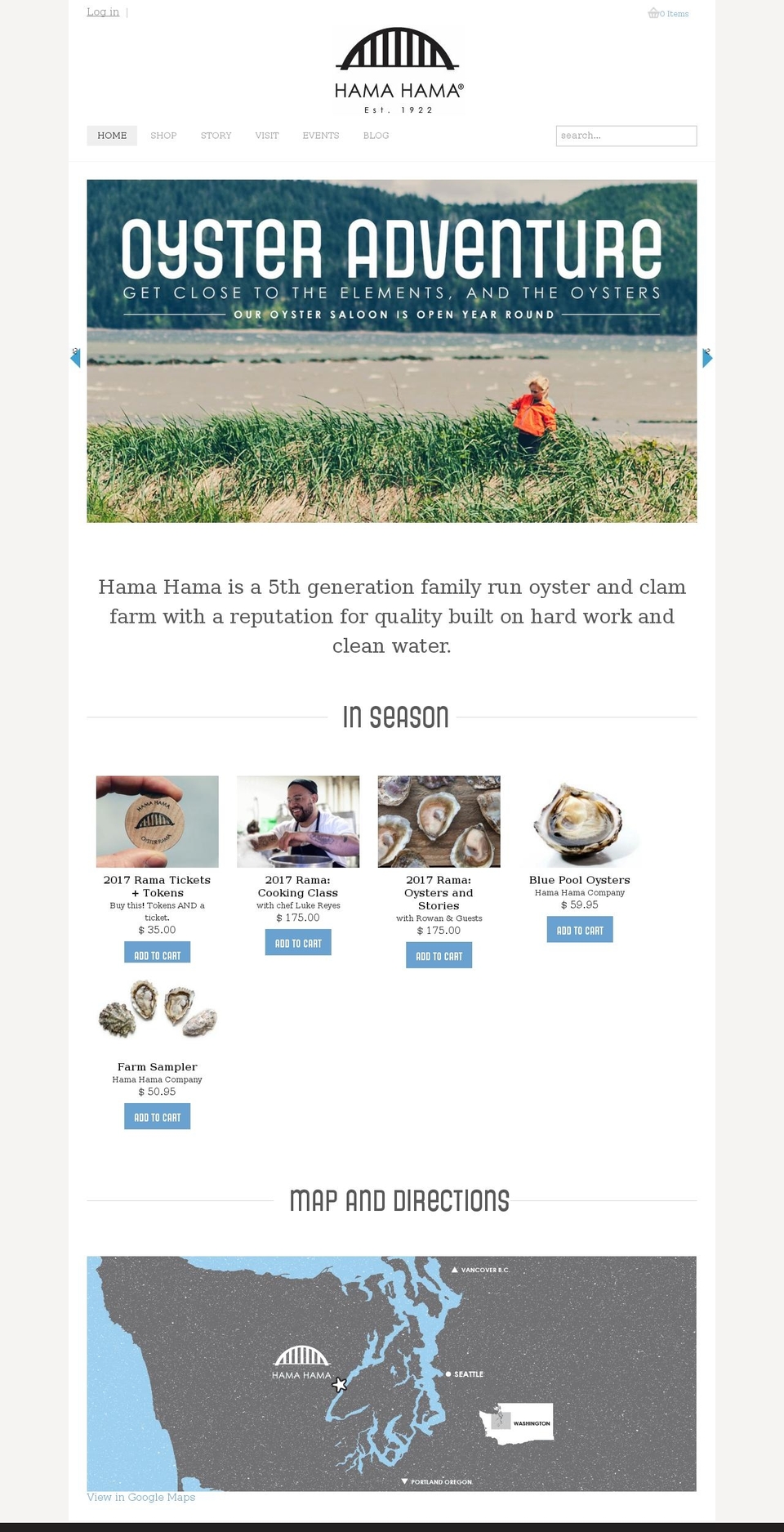 hamahamaoysters.com shopify website screenshot