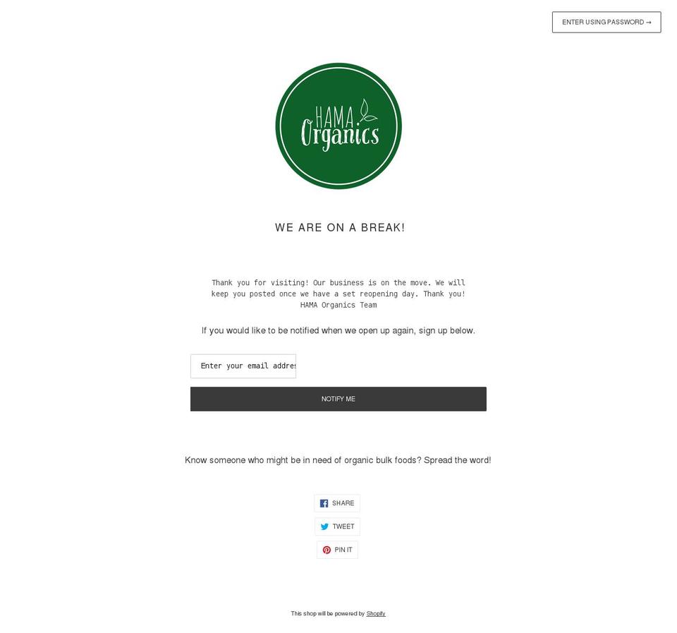 hamaorganics.com shopify website screenshot