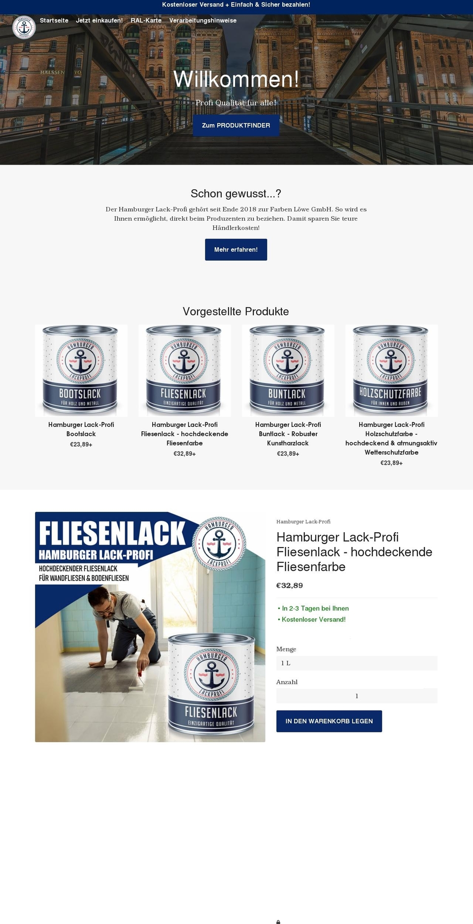 hamburgerlackprofi.de shopify website screenshot