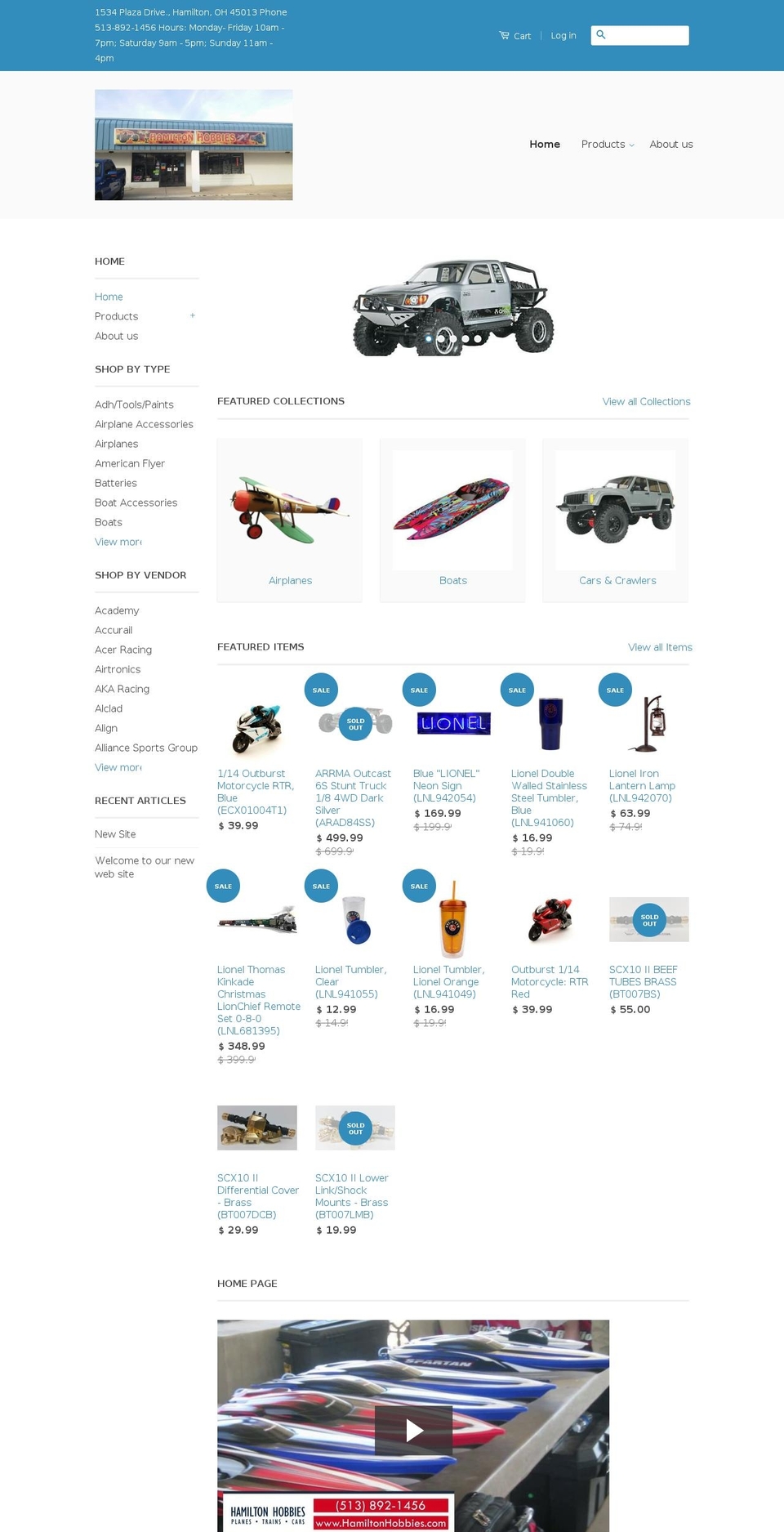 hamiltonhobbies.com shopify website screenshot