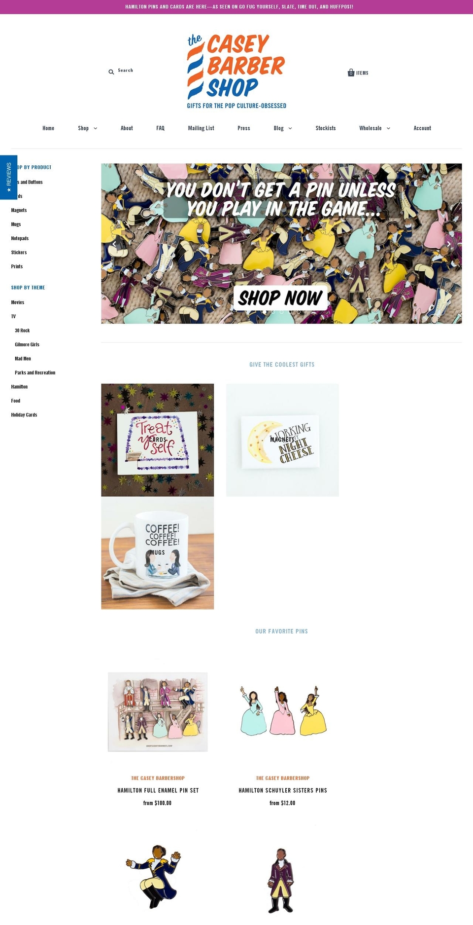 hamiltonpins.com shopify website screenshot