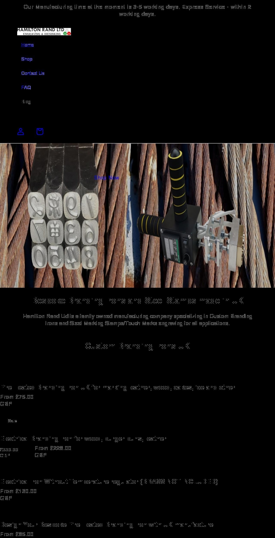 hamiltonrand.co.uk shopify website screenshot