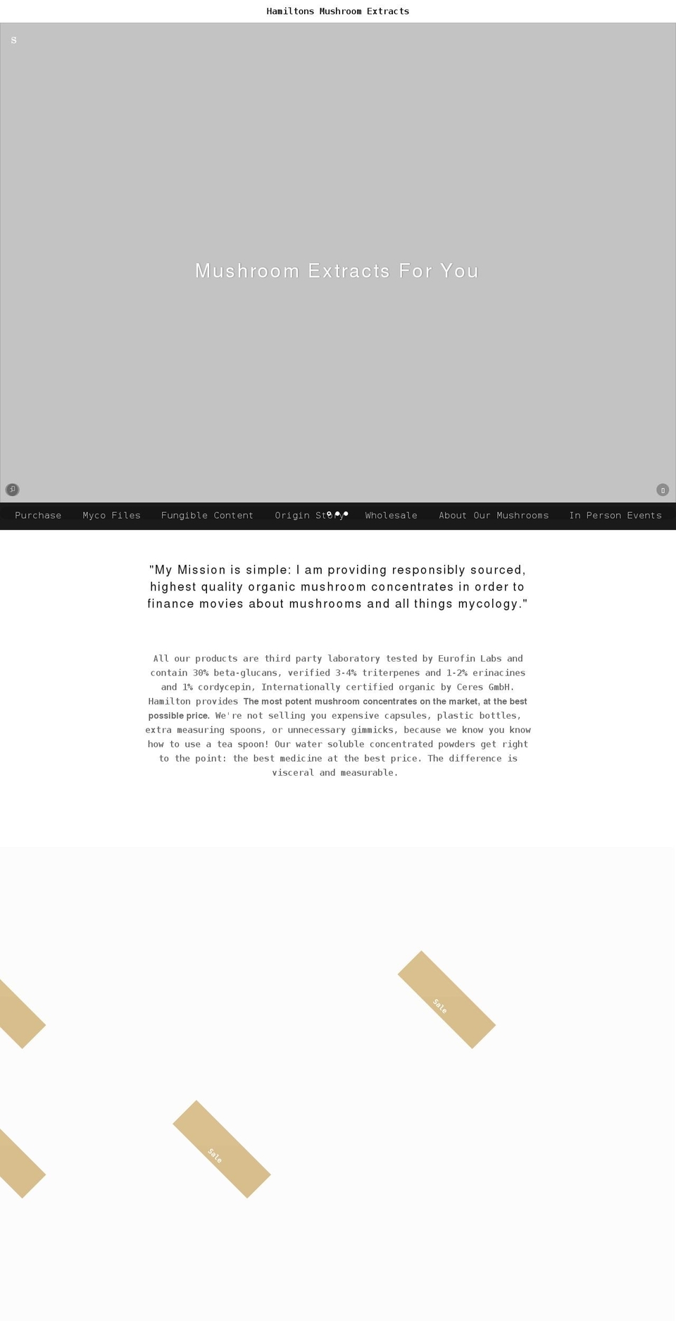 hamiltonsmushrooms.com shopify website screenshot