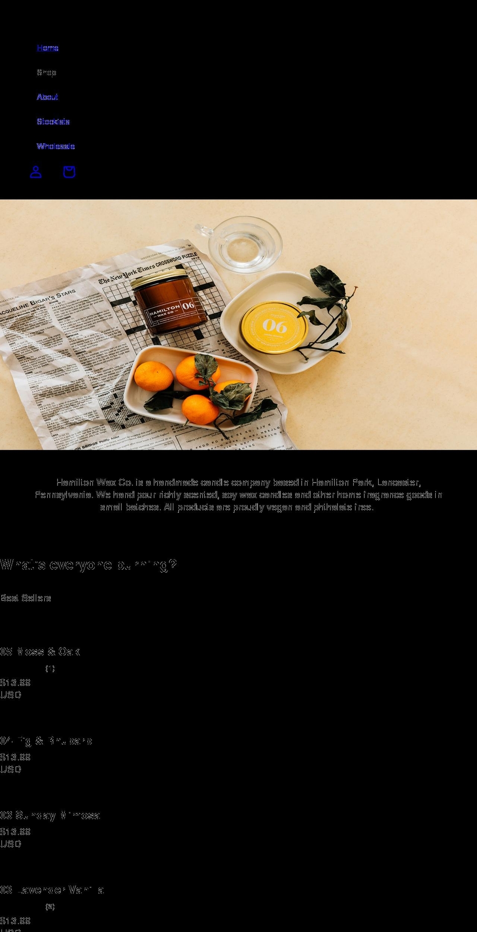 hamiltonwaxco.com shopify website screenshot
