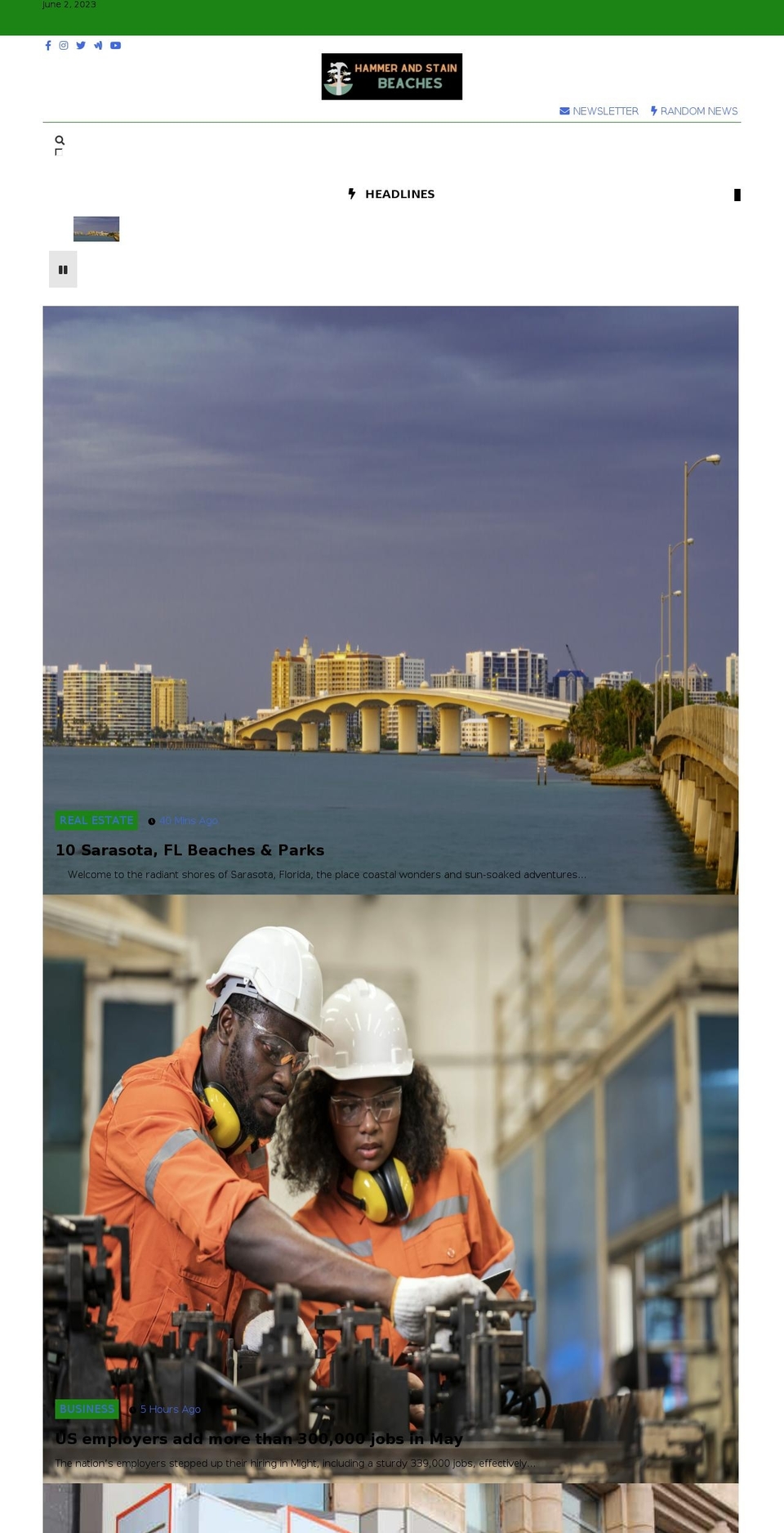 hammerandstainbeaches.com — Shopify storefront screenshot