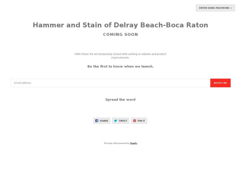 hammerandstaindelrayboca.com shopify website screenshot