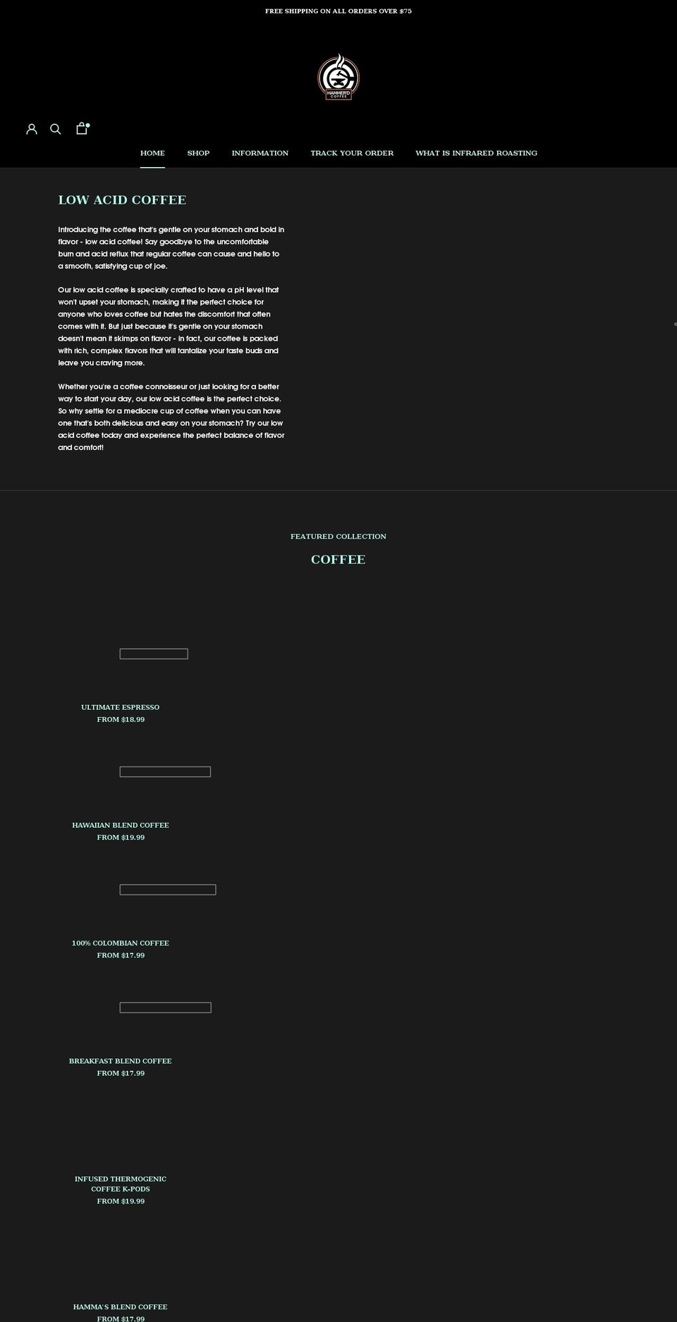 hammerdcoffee.com shopify website screenshot