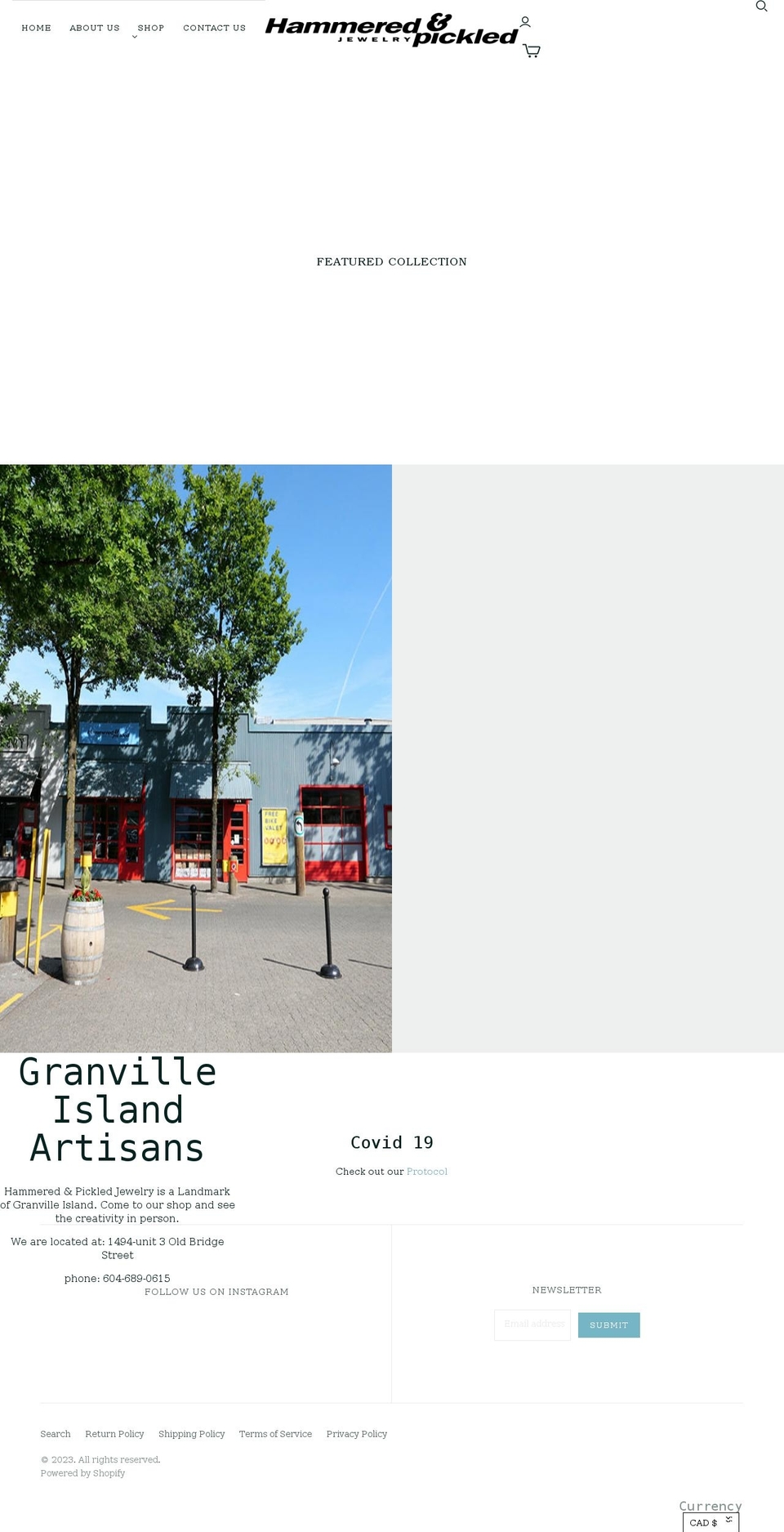 hammeredandpickled.com shopify website screenshot