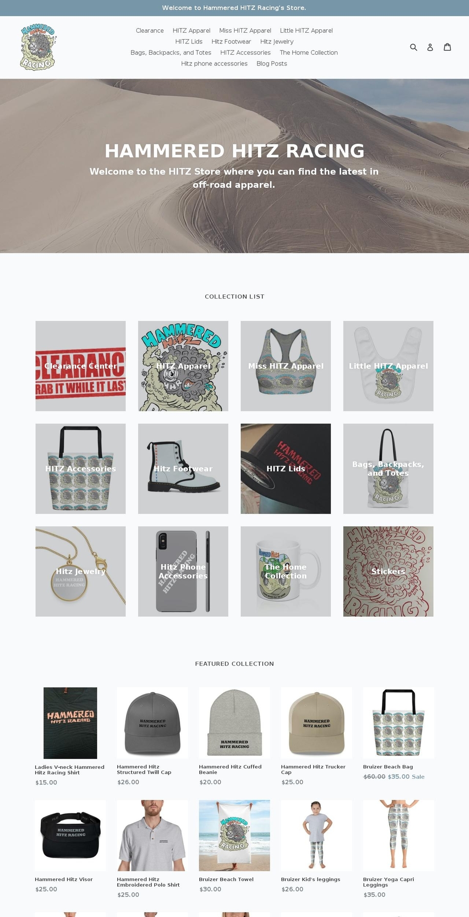 hammeredhitzracing.net shopify website screenshot