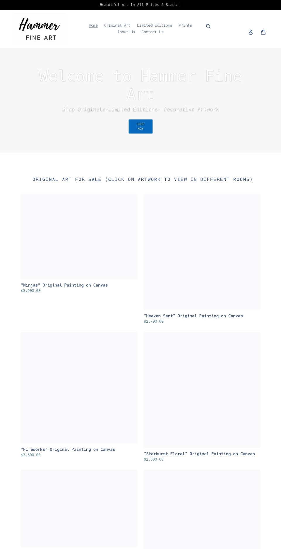 hammerfineart.com shopify website screenshot