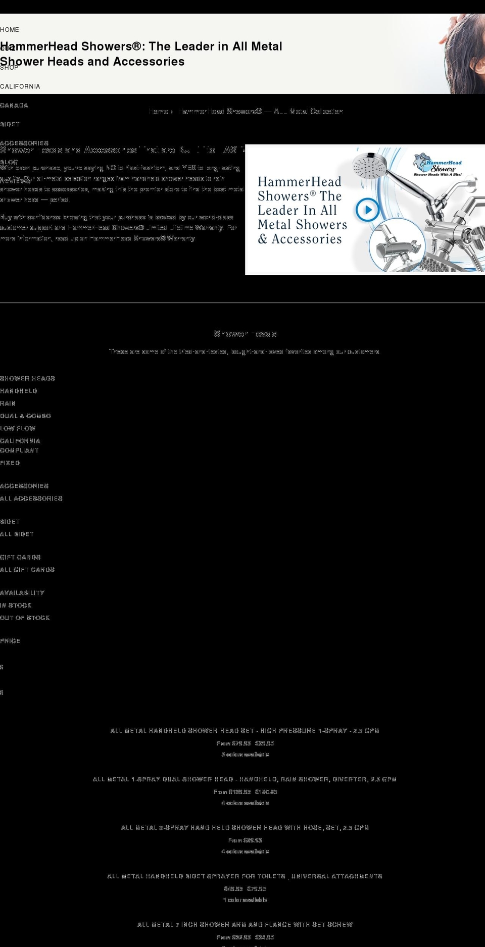 hammerheadshowers.com — Shopify storefront screenshot