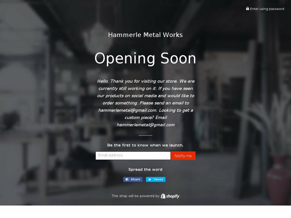 hammerlemetalworks.com shopify website screenshot