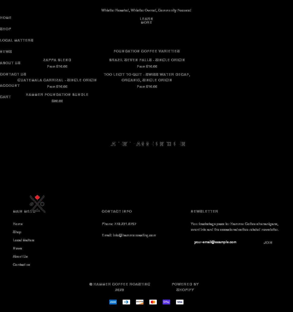 hammerroasting.com shopify website screenshot