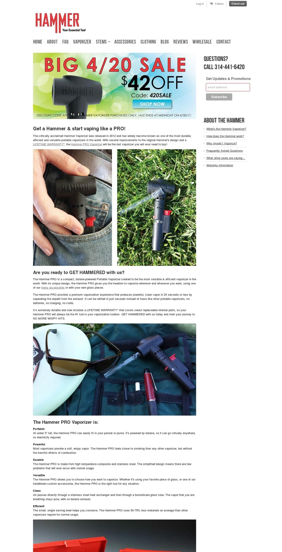 hammervaporizer.com shopify website screenshot