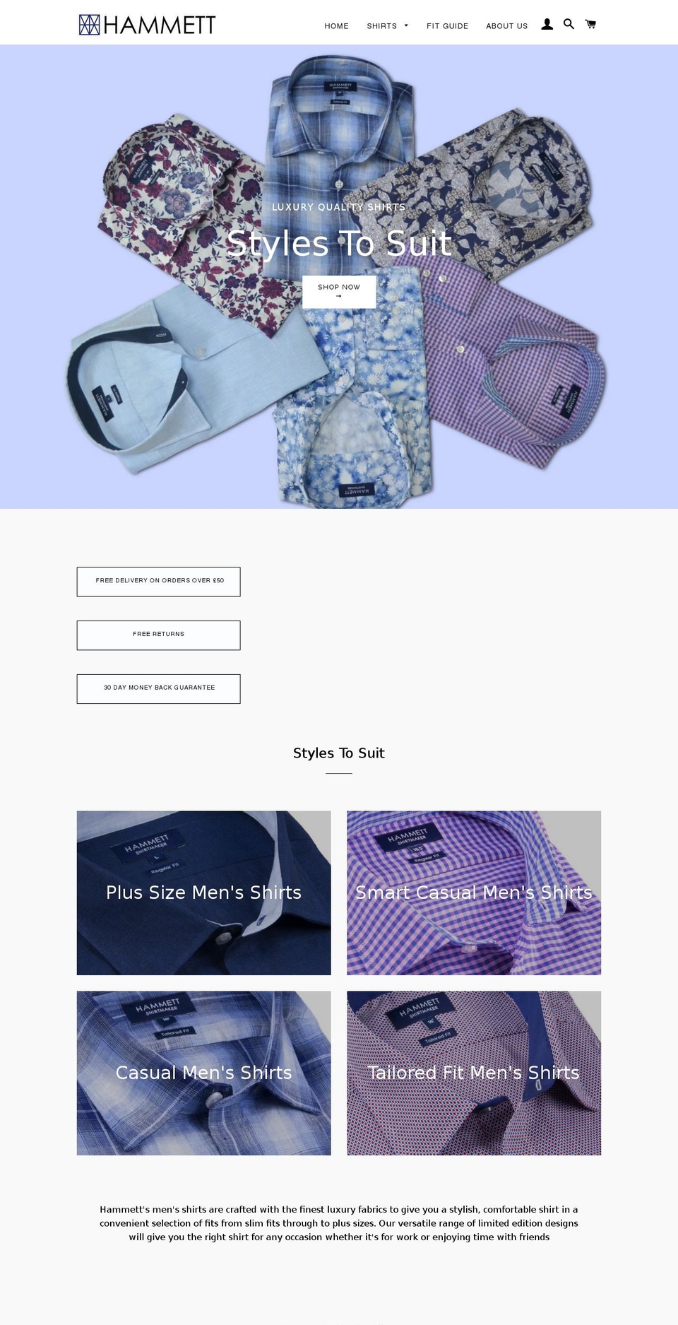 hammettshirts.com — Shopify storefront screenshot