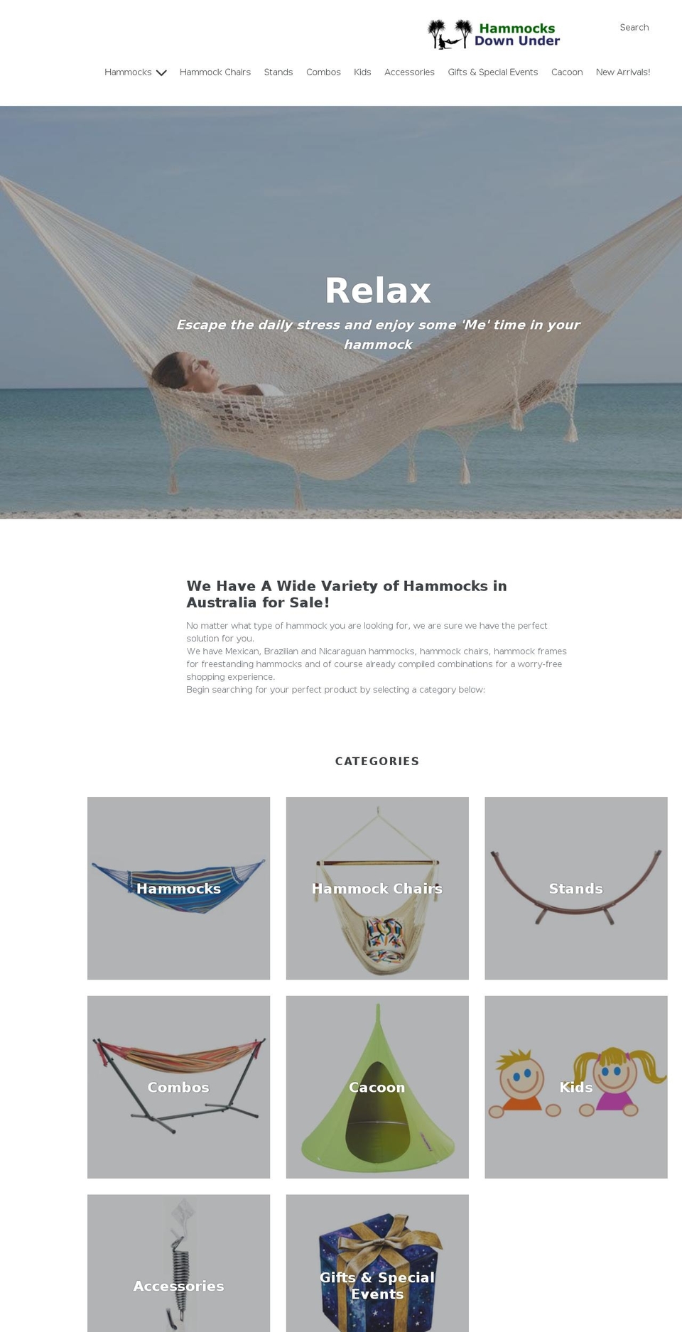 hammocksdownunder.com.au shopify website screenshot