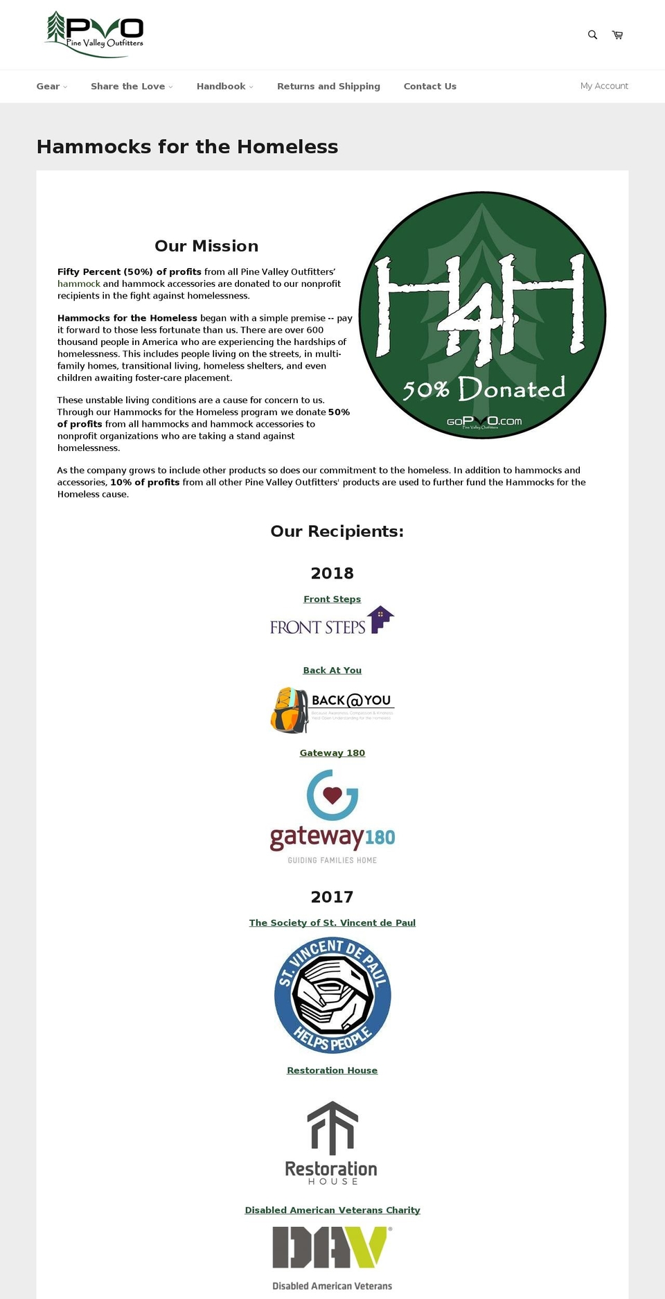 hammocksforthehomeless.com — Shopify storefront screenshot