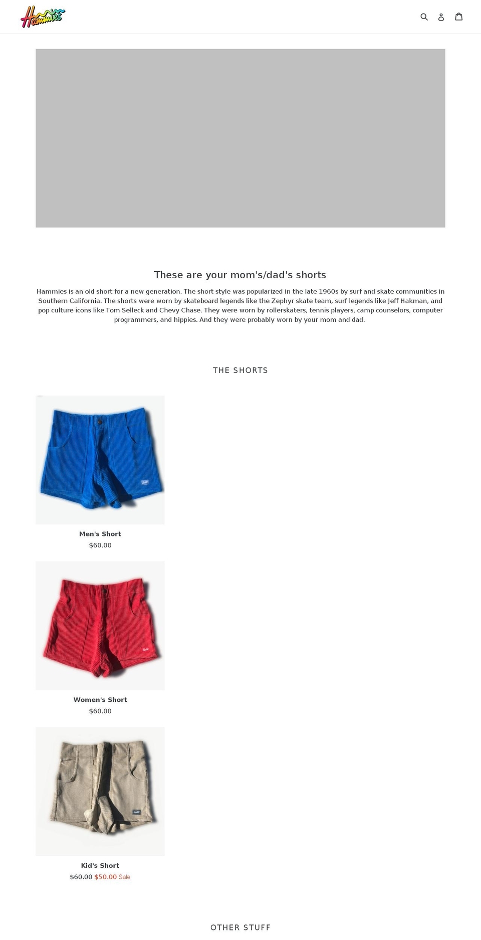 hammysshorts.com — Shopify storefront screenshot