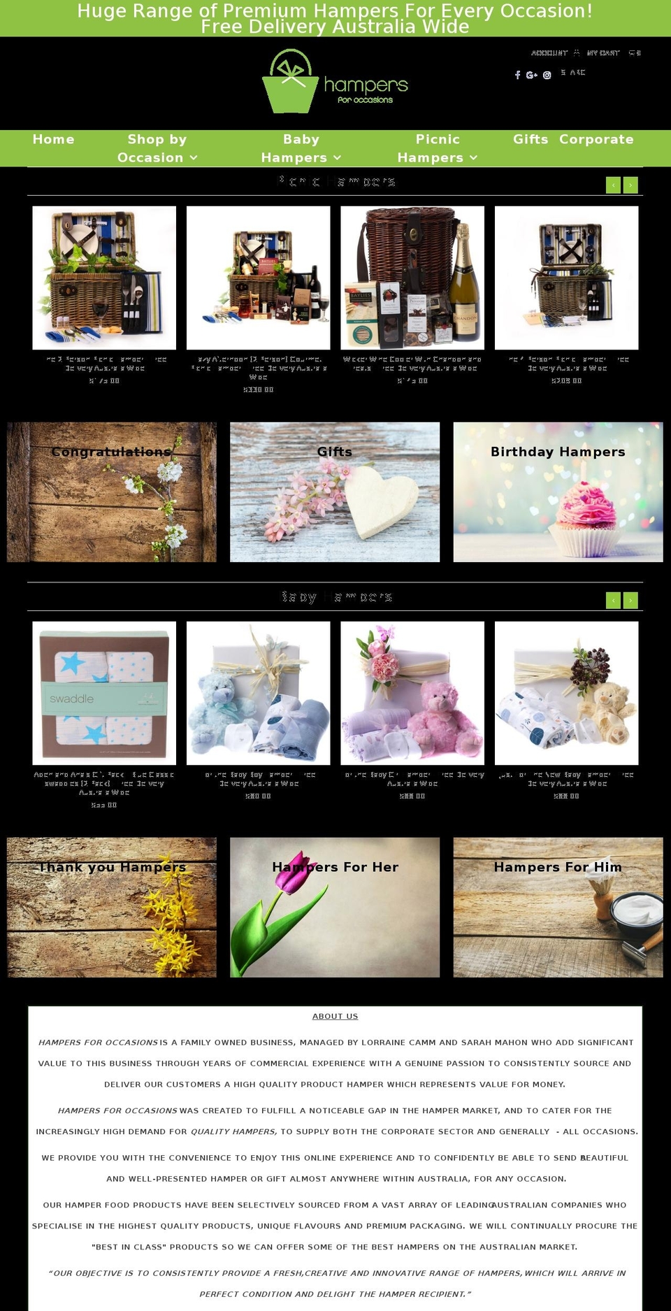 hampersforoccasions.com.au shopify website screenshot