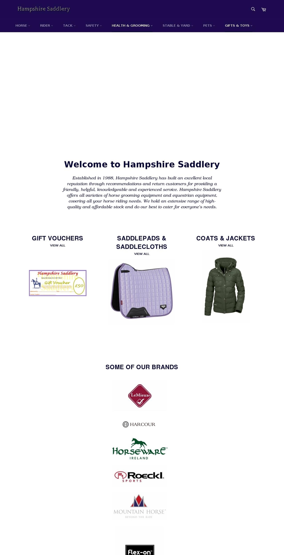 hampshiresaddlery.com shopify website screenshot