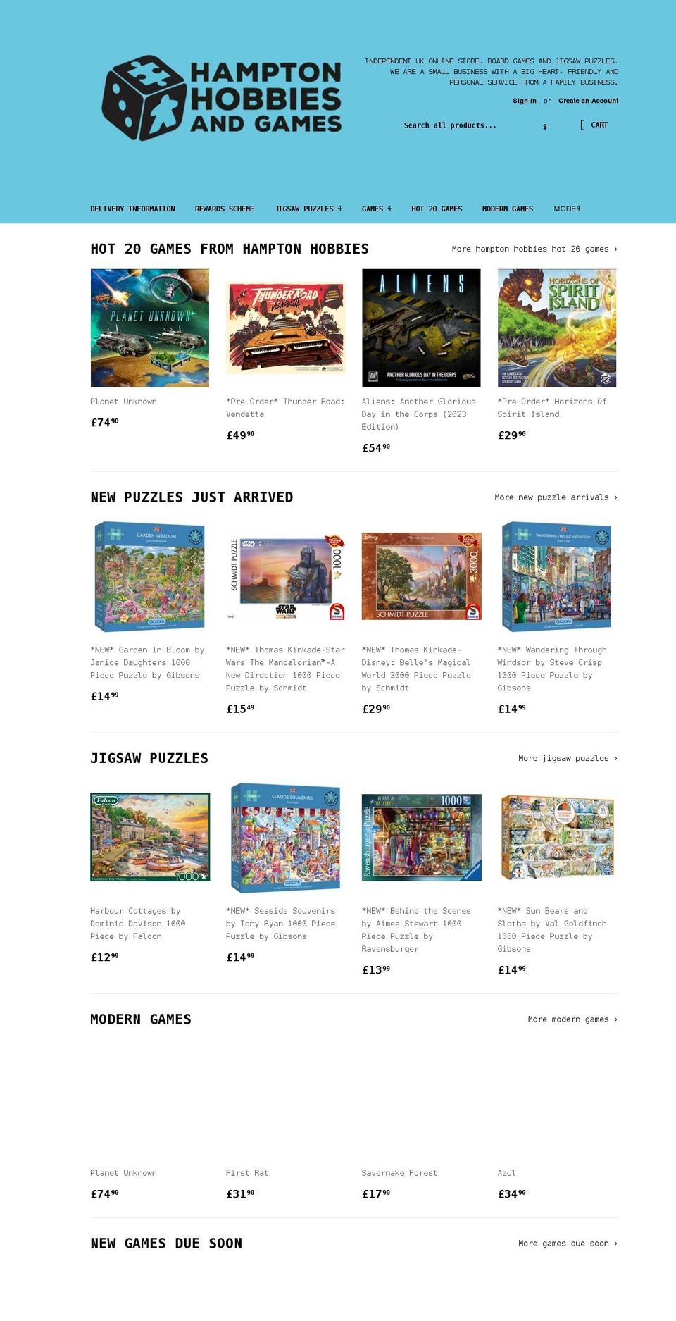 hamptonhobbiesandgames.co.uk shopify website screenshot