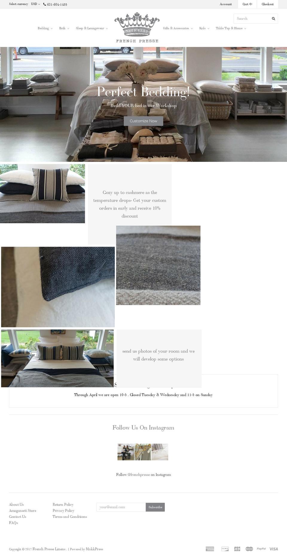 hamptonlinen.com shopify website screenshot