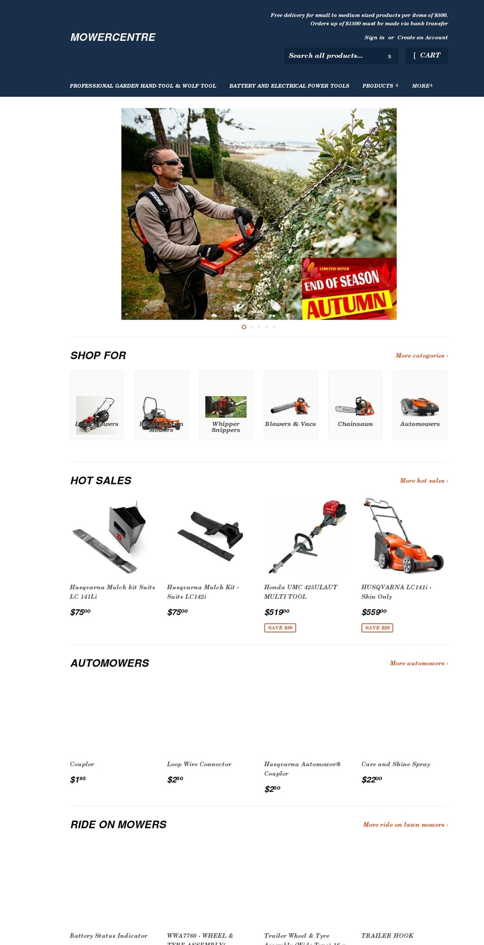 hamptonmowerpower.com.au shopify website screenshot