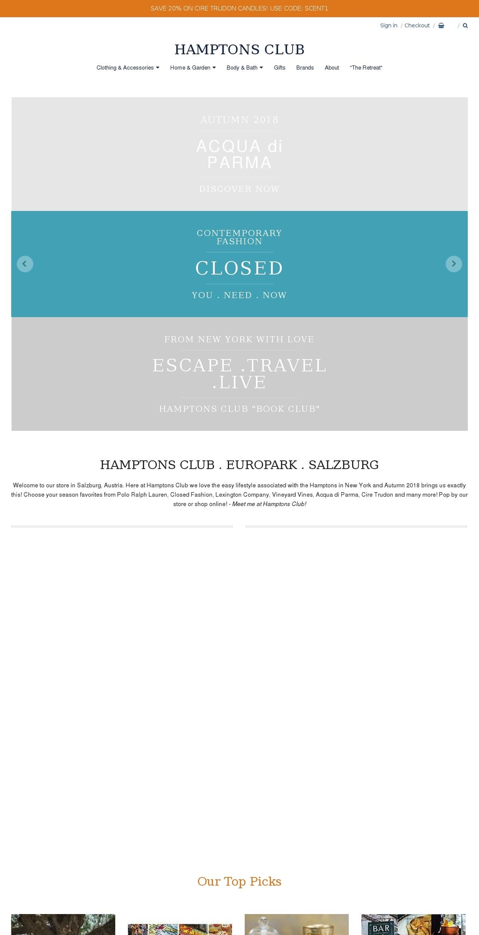 hamptonsclub.at shopify website screenshot