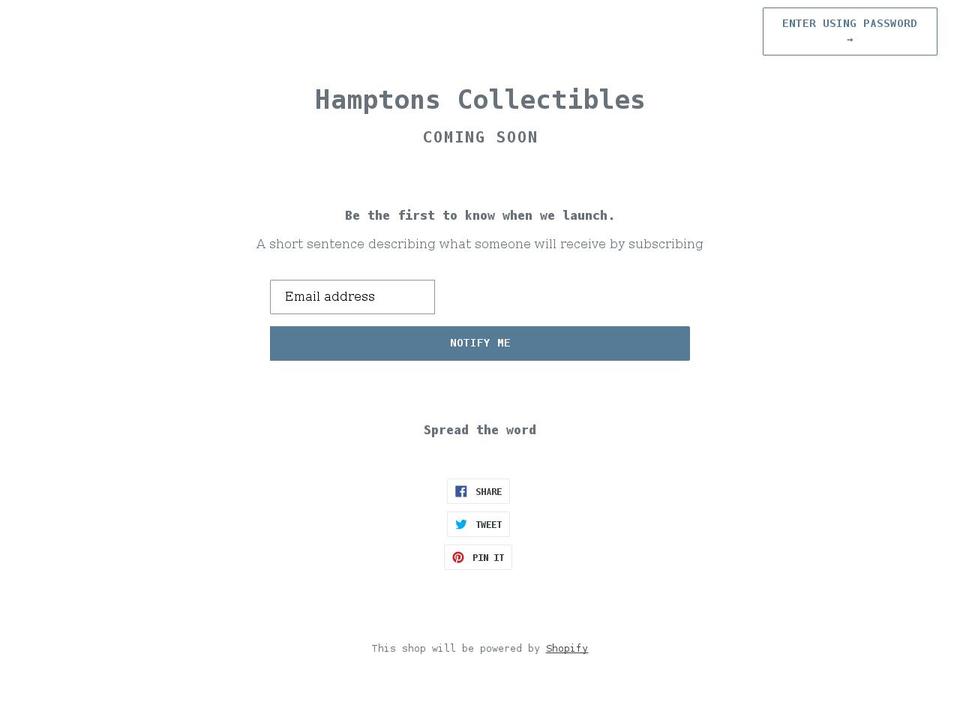 hamptonscollectibles.com shopify website screenshot