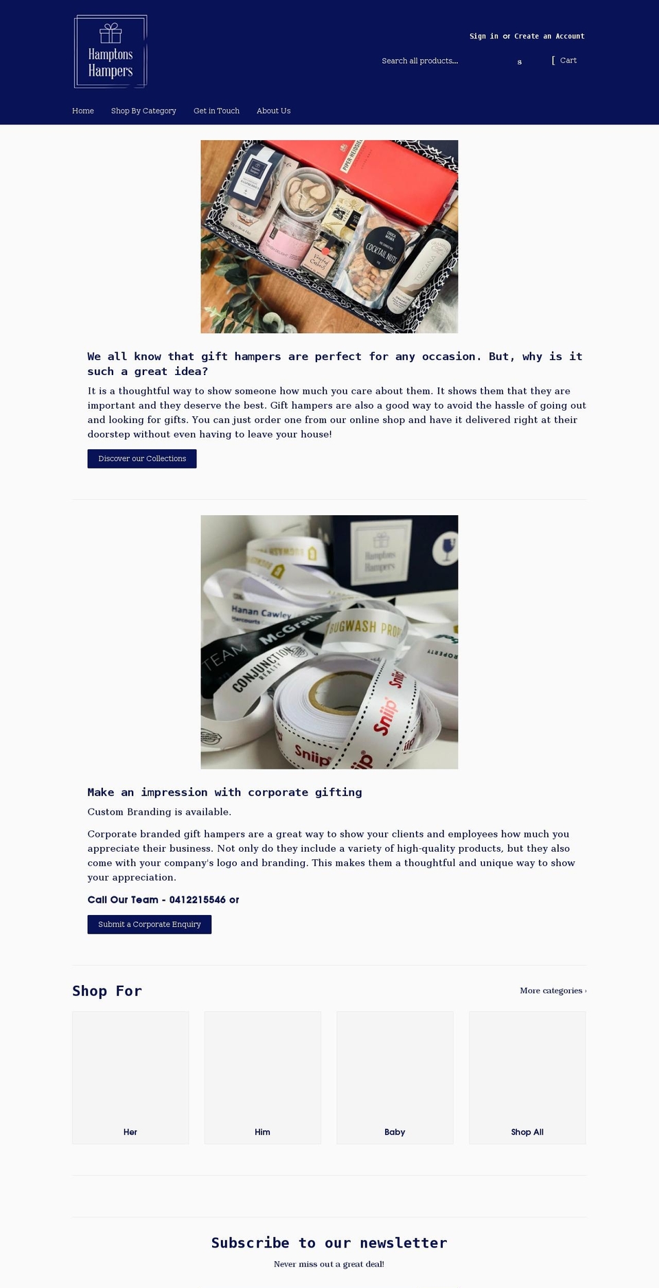 hamptonshampers.com.au shopify website screenshot