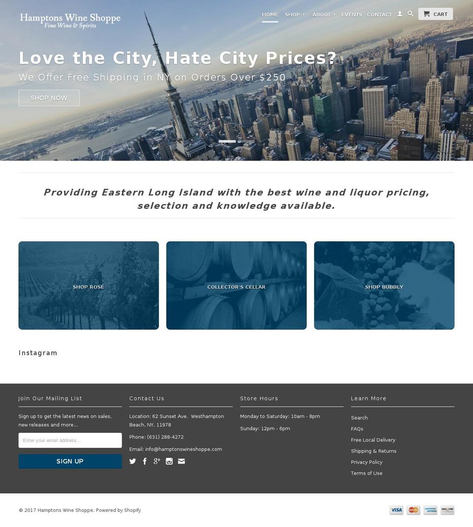 hamptonswineshoppe.com shopify website screenshot