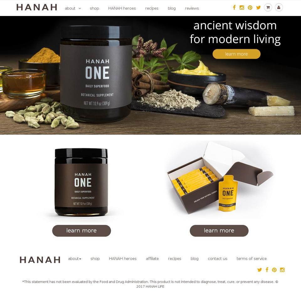 hanahlife.com shopify website screenshot