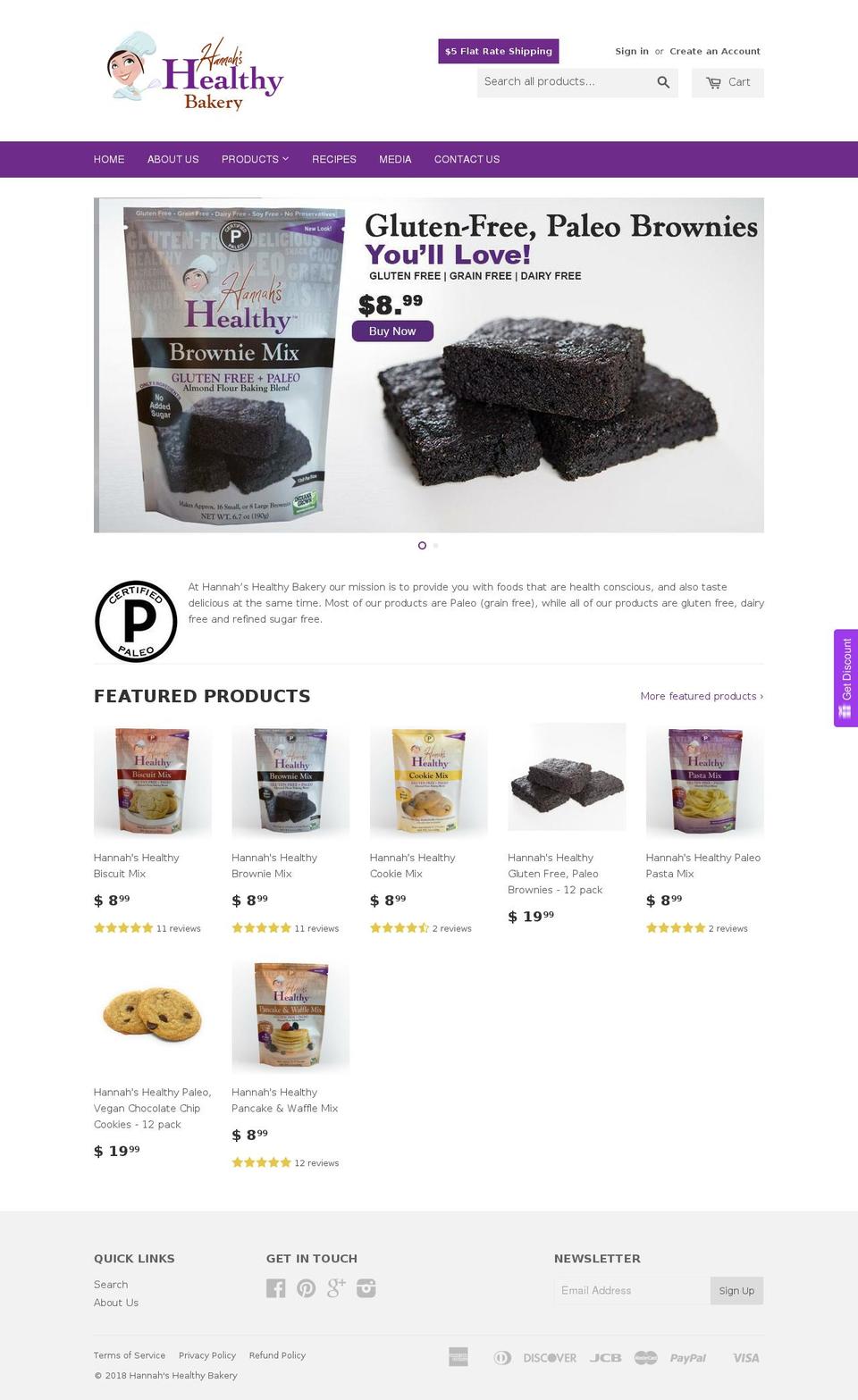 hanahshealthybakery.com — Shopify storefront screenshot