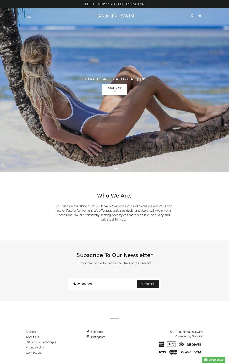 hanakiniswim.com shopify website screenshot