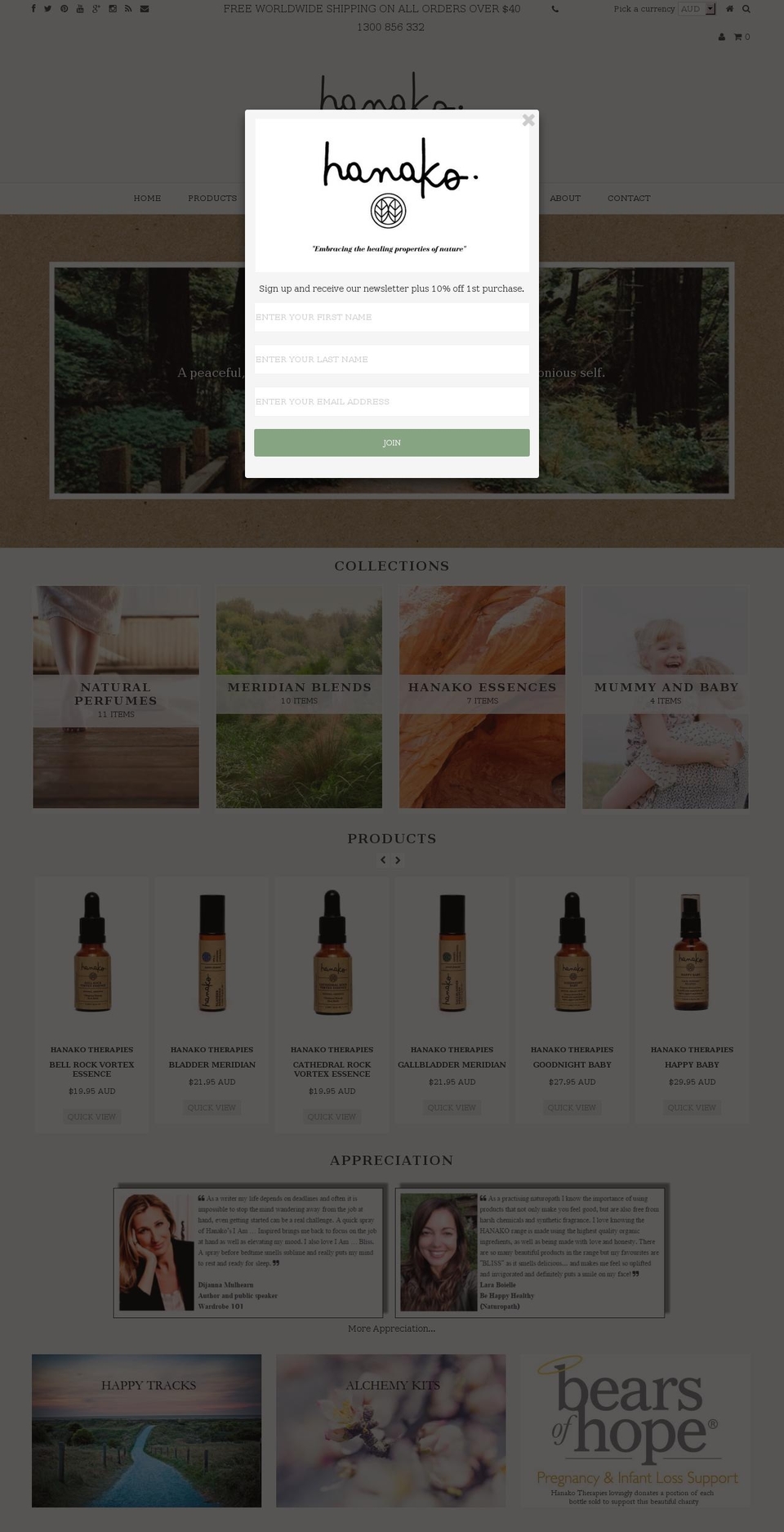 hanakotherapies.com shopify website screenshot